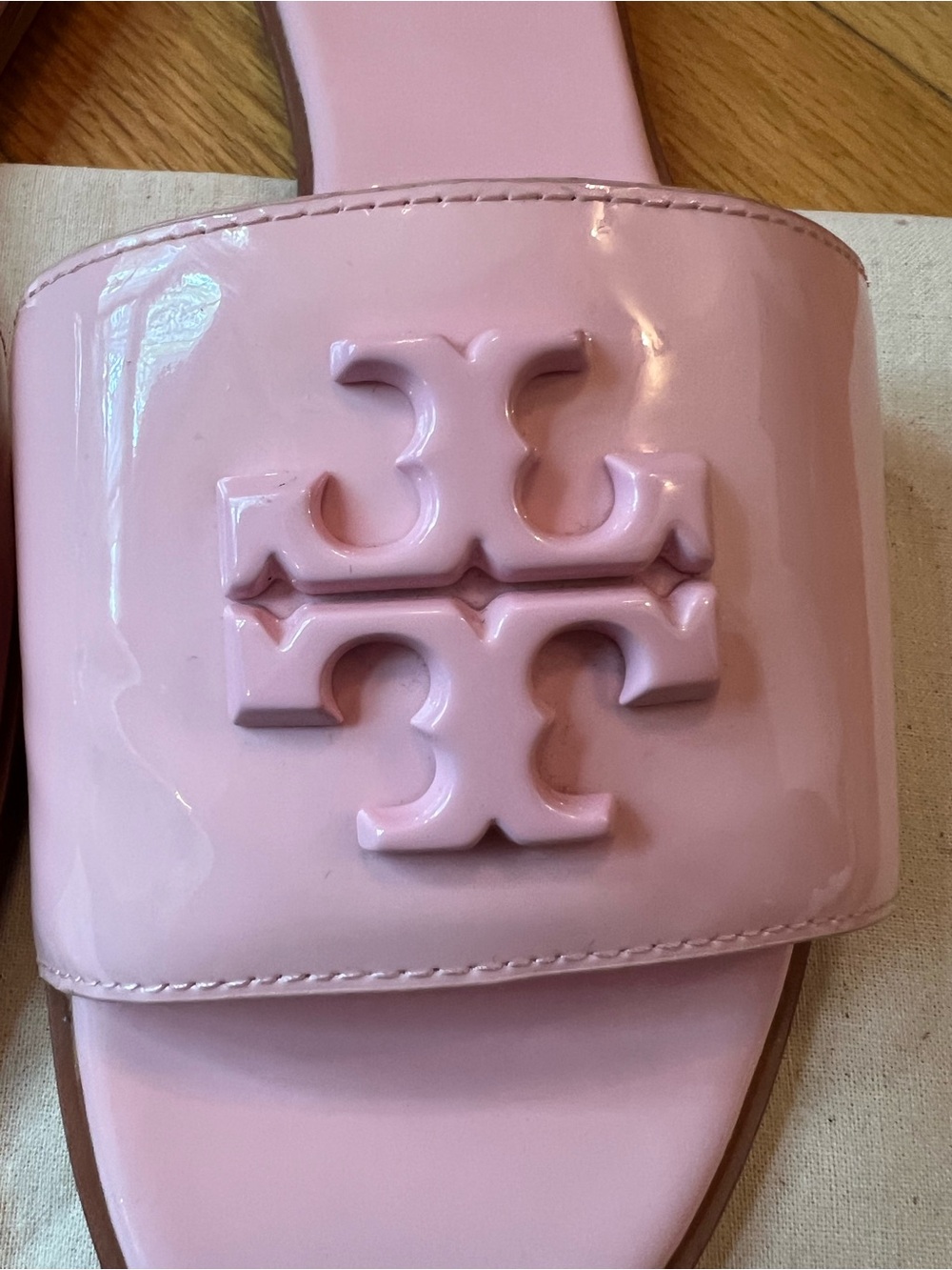 Tory Burch Petunia Pink Soft Patent Leather Everly Slide Sandals - Picture 5 of 9